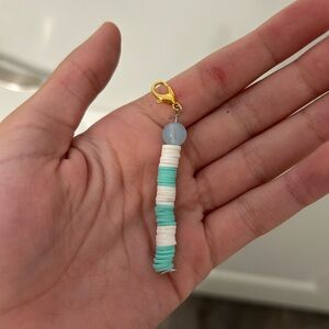 Turquoise and White Beaded Keychain